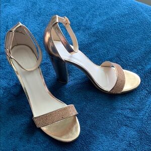 David's Bridal Rose Gold Heeled Sandals with Ankle Strap